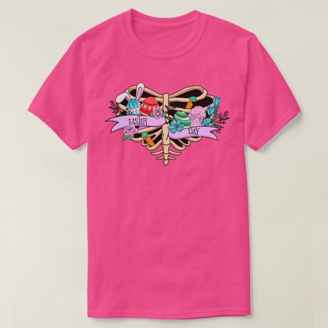 easter day skeleton heart painted easter eggs gift T-Shirt (Design Front)