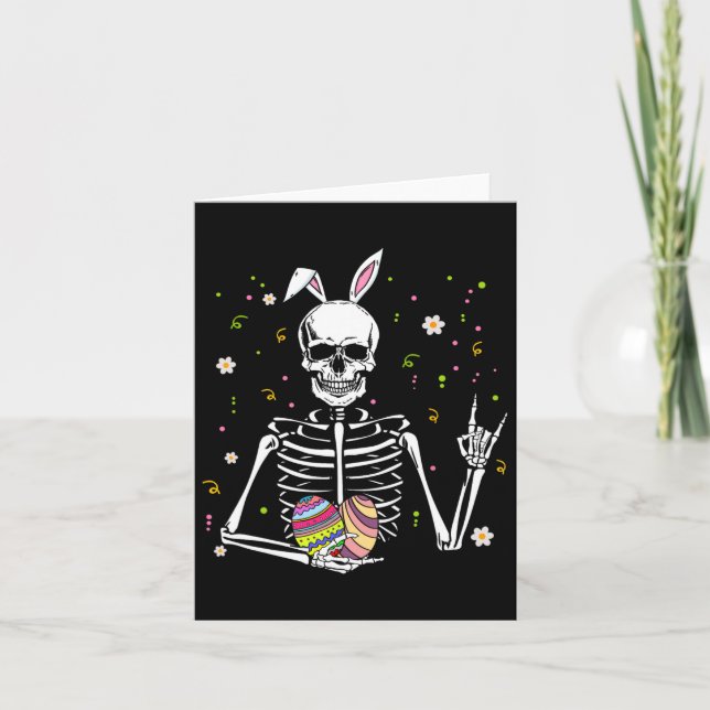 Easter Day Skull Skeleton Bunny Rock Hand Rocker B Card (Front)