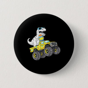 Easter Day T Rex Dino Riding A Monster Truck Boys  6 Cm Round Badge