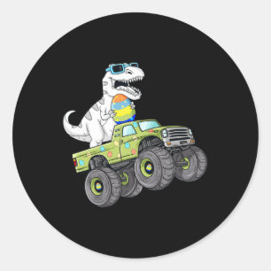 Easter Day T Rex Dino Riding A Monster Truck Boys  Classic Round Sticker