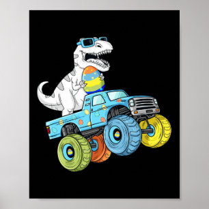 Easter Day T Rex Dino Riding A Monster Truck Boys  Poster