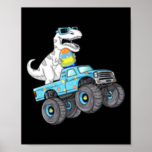 Easter Day T Rex Dino Riding A Monster Truck Boys Poster