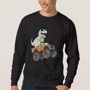 Easter Day T Rex Dino Riding A Monster Truck Boys Sweatshirt