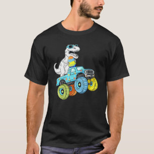 Easter Day T Rex Dino Riding A Monster Truck Boys  T-Shirt