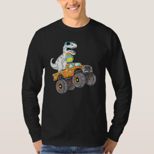 Easter Day T Rex Dino Riding A Monster Truck Boys  T-Shirt