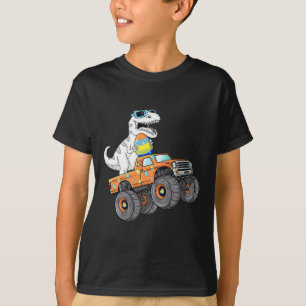 Easter Day T Rex Dino Riding A Monster Truck Boys  T-Shirt