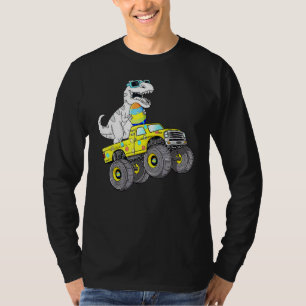 Easter Day T Rex Dino Riding A Monster Truck Boys  T-Shirt