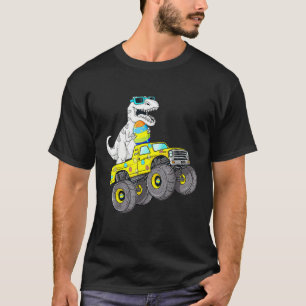 Easter Day T Rex Dino Riding A Monster Truck Boys  T-Shirt
