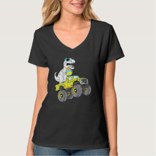Easter Day T Rex Dino Riding A Monster Truck Boys  T-Shirt
