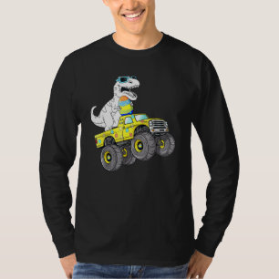 Easter Day T Rex Dino Riding A Monster Truck Kids T-Shirt