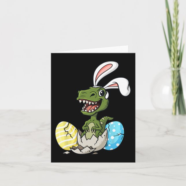 Easter Day T Rex With Bunny Ears Eggs Fun Boys Gir Card (Front)