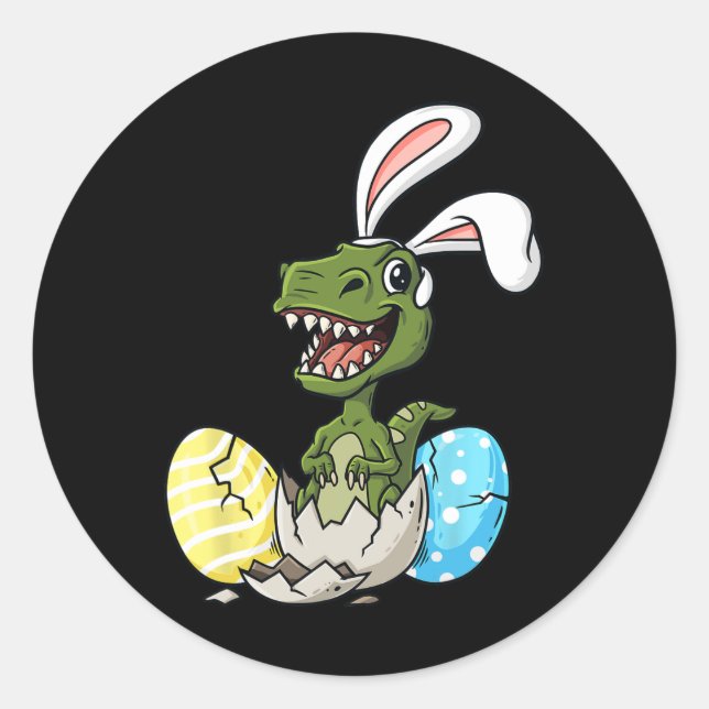 Easter Day T Rex With Bunny Ears Eggs Fun Boys Gir Classic Round Sticker (Front)