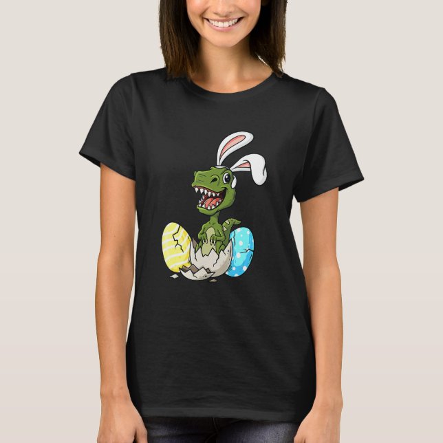 Easter Day T Rex With Bunny Ears Eggs Funny Boys G T-Shirt (Front)