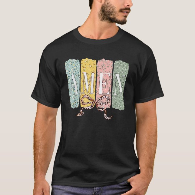 Easter Day Tee Amen Coquette Bow Jesus Easter (Front)