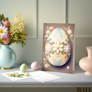 Easter Decorated Egg with Cutout Flowers Card