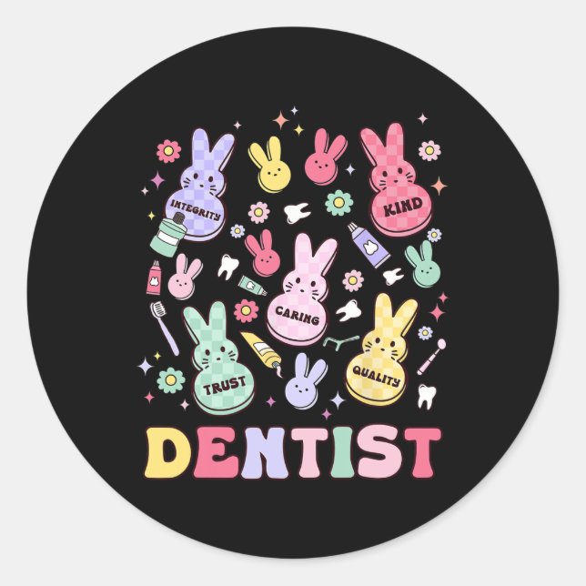 Easter Dentist Retro Rdh Dental Hygienist Squad Bu Classic Round Sticker (Front)