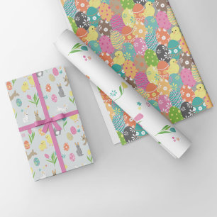 Easter designs with fun decorated and painted eggs wrapping paper sheet
