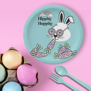 Easter Dessert Paper Plates – Retro Hippie Bunny 