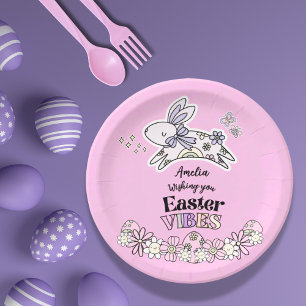 Easter Dessert Paper Plates – Retro Hippie Bunny