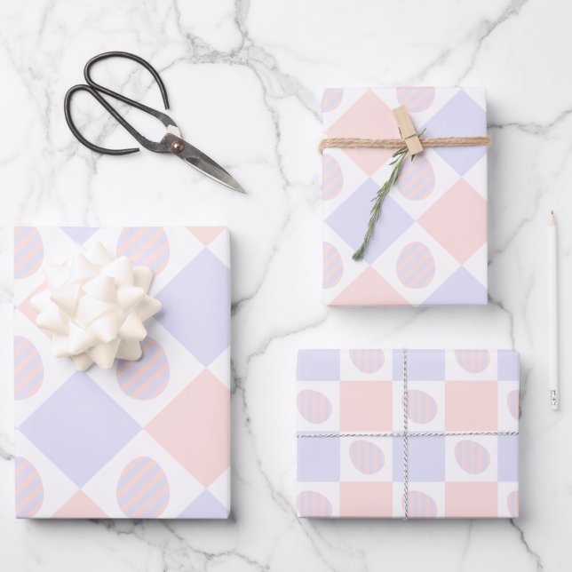 Easter Diamond Pattern with Decorated Eggs Wrapping Paper Sheet (Front)
