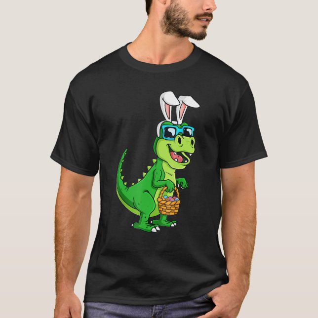 Easter Dinosaur Bunny Rex Rawr Egg Basket Happy Ea T-Shirt (Front)