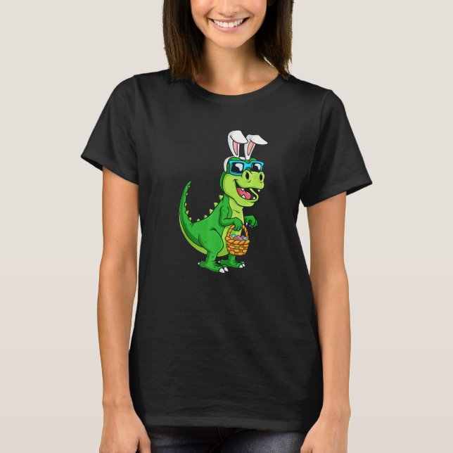 Easter Dinosaur Bunny Rex Rawr Egg Basket Happy Ea T-Shirt (Front)