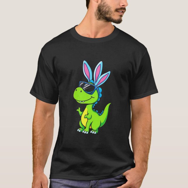 Easter Dinosaur Rabbit Easter Bunny Ears Fun T-Shirt (Front)