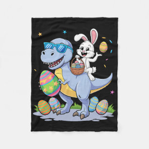 Easter Dinosaur T-rex And Bunny Holding Colourful  Fleece Blanket