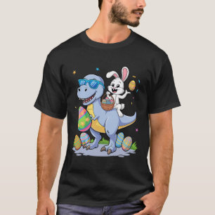 Easter Dinosaur T-rex And Bunny Holding Colourful T-Shirt