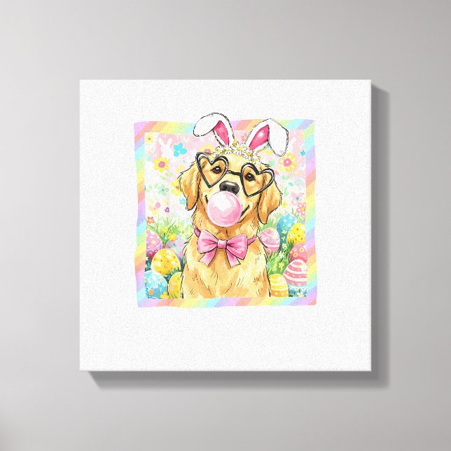 Easter Dog Bunny Ear Funny Golden Retriever Easter Canvas Print (Front)