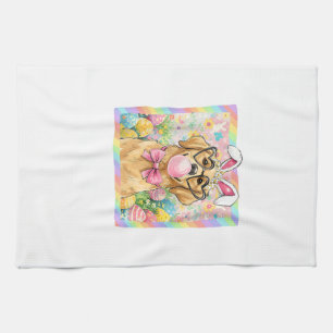 Easter Dog Bunny Ear Funny Golden Retriever Easter Tea Towel