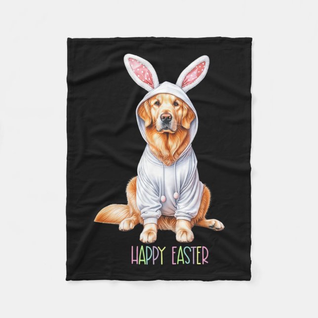 Easter Dog Bunny Spring Golden Retriever Easter Eg Fleece Blanket (Front)