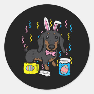 Easter Dog Dachsund Bunny Cute Egg Hunting Girls B Classic Round Sticker