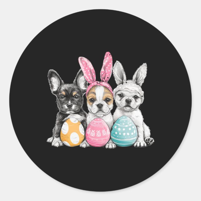 Easter Dog Easter Dog Bunny Ears Easter Egg  Classic Round Sticker (Front)