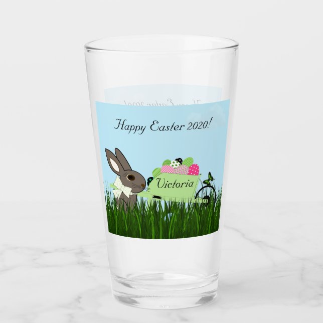 Easter Drinking Glasses Bunny Wheelbarrow of Eggs (Front)