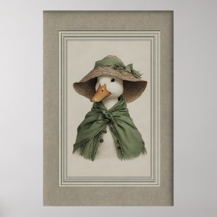 Easter Duck Portrait Art Print, Spring Sage Green Poster
