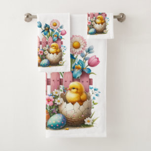 Easter duckling flowers and eggs bath towel set