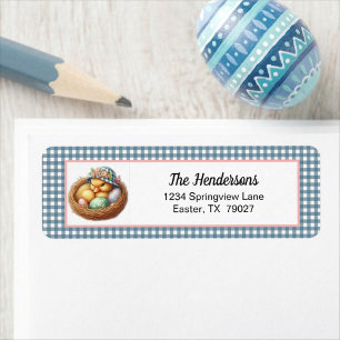 Easter Duckling with Eggs on Blue Gingham Plaid