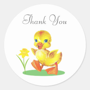 Easter Duckling with Flower Thank You Classic Round Sticker