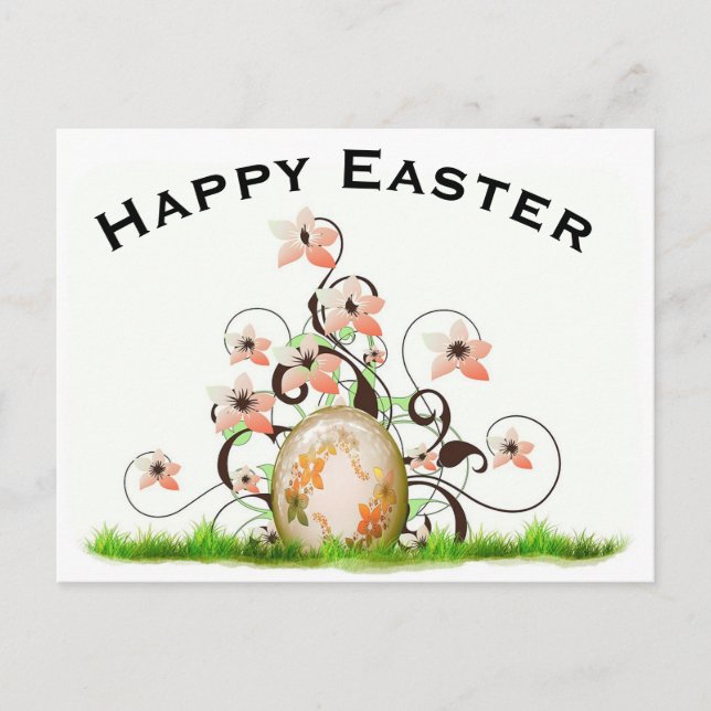 Easter Egg and Flowers Holiday Postcard (Front)
