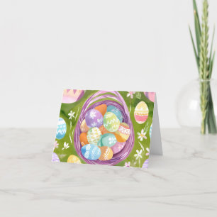 Easter Egg Basket Spring Pastel Watercolor Holiday Card
