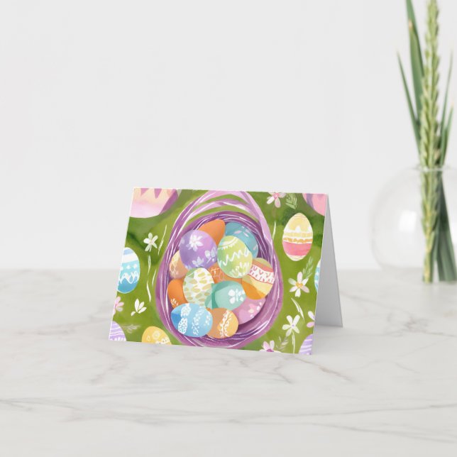 Easter Egg Basket | Spring Pastel Watercolor Holiday Card (Front)