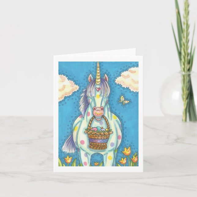 EASTER EGG BASKET UNICORN, FANTASY PONY Blank Note Card (Front)