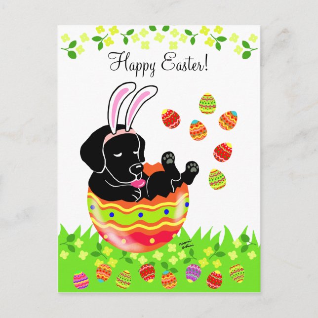 Easter Egg Black Labrador Puppy Cartoon Holiday Postcard (Front)