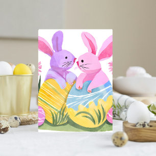 Easter Egg Bunnies Pastel Watercolor Holiday Postcard