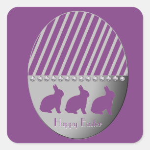 Easter Egg Bunnies Purple Square Sticker