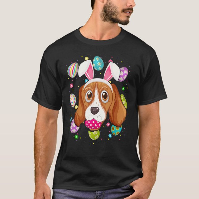 Easter Egg Bunny Ear Beagle Dog Face Easter Sunday T-Shirt (Front)