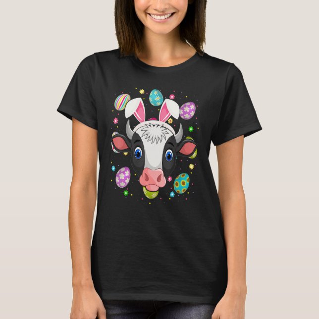 Easter Egg  Bunny Ear Cow Face Easter Sunday T-Shirt (Front)