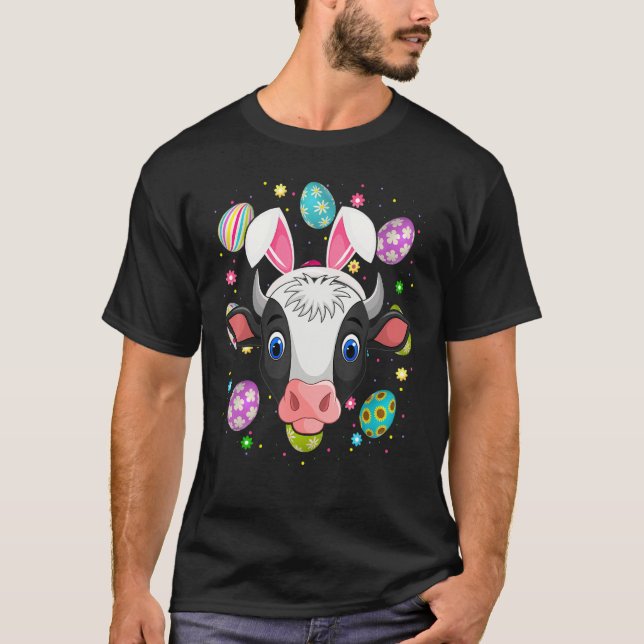 Easter Egg  Bunny Ear Cow Face Easter Sunday T-Shirt (Front)