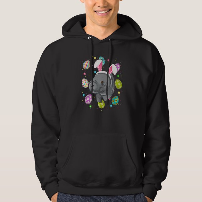Easter Egg Bunny Ear Manatee Face Easter Sunday Hoodie (Front)